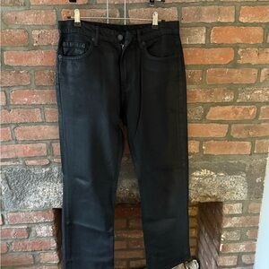ZARA women black/leather jeans straight leg